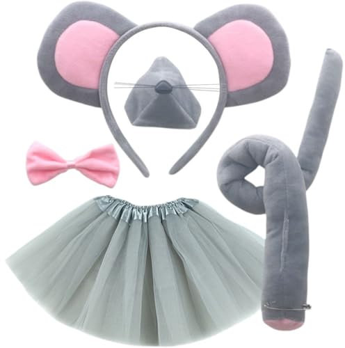 Lpitoy Mouse Costume Set, Mouse Ears Headband Mice Nose Tail Bow Tie Tutu Skirt Animal Fancy Dress Costume Kit for Halloween Christmas Cosplay
