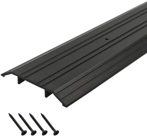 DAILISEN Heavy Duty Corrugated Aluminum Door Threshold for Exterior Doors- Door Saddle- Metal Flooring Transition Strip- Door Sill Extension- 4 W,1/2 H,35.43 L,Black Anodized, Mill Finish,2Pc