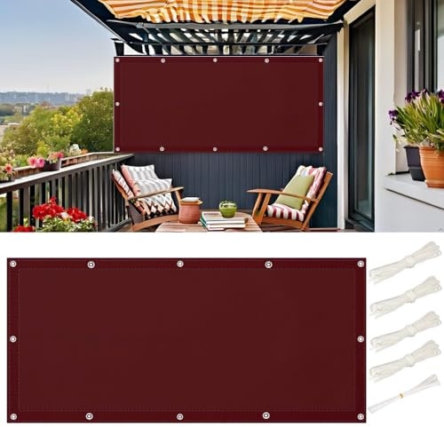 Sonnensegel Wasserdicht 0.75x5m Segeltuch Rechteckig mit ösen im Viele Größe und Farben, Sonnensegel Balkon Windschutz Segel Winterfest Sichtschutzplane Draußen für Balkon Terrasse, Rot