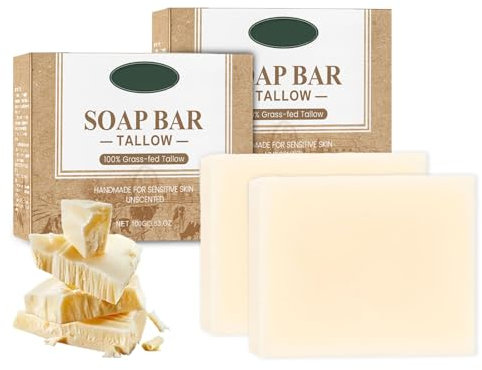 Altherona Rindertalg Seife 2 Stück, Kernseife Natur, Handgemachte Tallow Kernseife, Naturseife Beef Tallow Skincare, Natürlicher Tallow Balm Ölkontrolle, Schaumseife Tiefenreinigung und Gesichtspflege