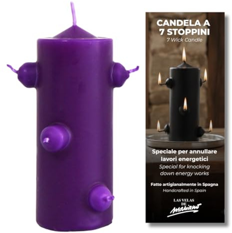 VELAS MARIANO Candela nera con 7 stoppini, 16 cm di altezza x 5,5 cm di larghezza, per rituali di pulizia (viola)