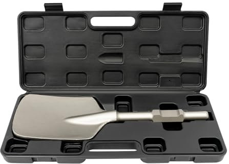 Pala cincel para martillo de demolición 65A, acero cromado endurecido 40Cr, 44 x 13,5 cm, con caja de almacenamiento, pala para hormigón y ladrillo, apta para martillos eléctricos, resistente y