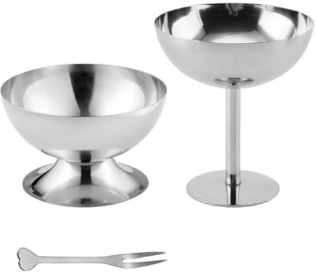 2 Pièces Bols à Dessert Réutilisables en Acier Inoxydable, Coupes à Dessert en Acier Inoxydable, Snacks Bonbons Bol à Crème Glacée, pour Crème Glacée, Sundae, Cocktail, Dessert, Salade, Pudding