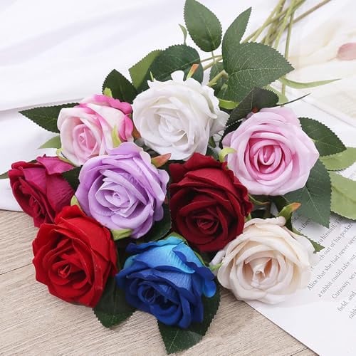 ZYEKIU 12 Pièces Rose Artificielle 52 cm Fleurs Artificielles Deco | Rose Eternelle Réalistes Fleur Sechees Decoration Decoration Voiture Mariage pour Mariage Bouquets de Mariée (Multicolore)