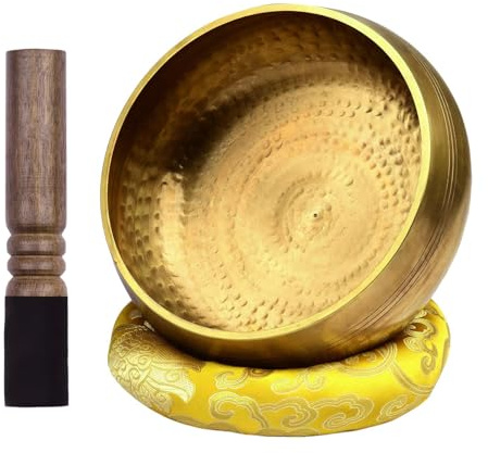 Nepal Klangschalen Set – Tibetische Klangschale aus Bronze handgefertigt Meditation – dekoratives beruhigendes Windspiel für Yoga, Entspannung, Raum, Wellness, Geschenk für Erwachsene, Wohnzimmer