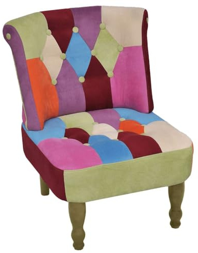 Hoopleep Französische Stühle 2er Set, Patchwork-Design Stoff, Holzgestell, 52x64x70 cm, Bunte Möbel für Schlafzimmer, Wohnzimmer, gemütliche Sitzgelegenheit