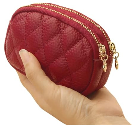 DHYUACN Münztasche Geldbörse Schlüsselanhänger Anhänger Aufbewahrungstasche Doppelreißverschluss Große Kapazität Multi-Kartensteckplätze Kartenhalter for Frauen Mädchen(Red)