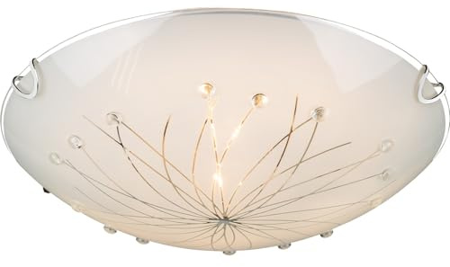 Deckenlampe Deckenleuchte Wohnzimmerleuchte Esszimmerlampe Flurleuchte, 2 Flammig Glas satiniert Metall Chrom, E27 Fassungen, DxH 30x6,5cm