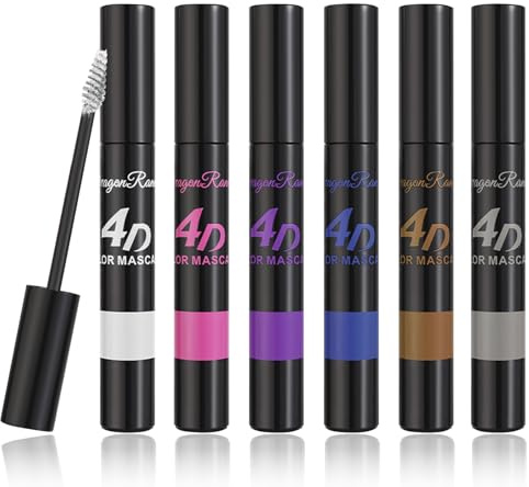 Consnew 4D Farbige Wimperntusche, 6 Farben Wasserfeste, Verlängernde & Volumen Eyelash Mascara, Lang Anhaltend Farbenfrohes Augen Make-up für Halloween, Weihnachten, Party, Bühne & Cosplay, 10 ml