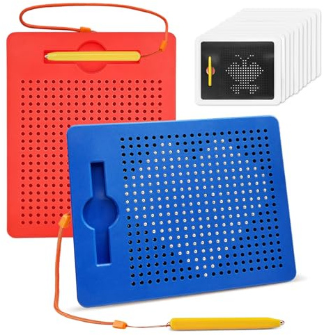 AMFUN 2 Stück Magnetische Zeichentafel, Kinder Magnetisches Stahlkugel Zeichentafel, Magische Magnetspiel, Magnet Spiel mit Kugeln und magnetischem Stift, für Kinder Ab 3 Jahre (Rot, Blau)