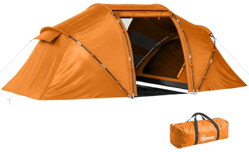 Outsunny Tunnelzelt für 4 Personen Campingzelt mit Tür Bodenplane | Groß, 2000mm Wasserdicht, Familienzelt, Gruppenzelt, für Camping Reise Trekking Garten