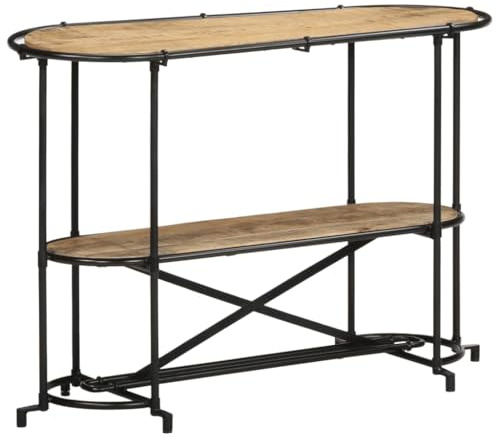 Mangloder Table Console Bois Massif de manguier Brut 110x42x76 cm avec Cadre Fer Noir Meuble Rangement étagère pour Salon entrée Bureau Design Vintage Petit Espace