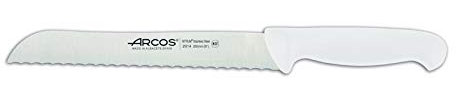 Arcos Serie 2900 - Caja 6 uds Cuchillo Panero - Hoja Serrada de Acero Inoxidable NITRUM de 200 mm - Mango inyectado en Polipropileno Color blanco (6 UDS)
