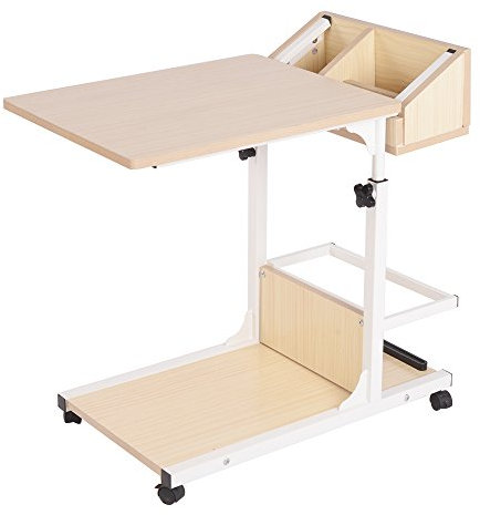 sogesfurniture Laptoptisch höhenverstellbar, mobiler Beistelltisch Sofatisch Notebooktisch Pflegetisch mit Rollen, Stauraum, für Schlafzimmer, Wohnzimmer, 50x40x55-80cm, Ahorn