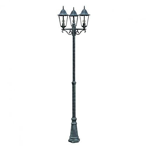 Licht-Erlebnisse Kandelaber aus Aludruckguss & Glass in grün antik IP44 wetterfest 3x E27 rustikal Außenlampe Außenleuchte für Hof Garten Wegeleuchte Stehlampe Außen