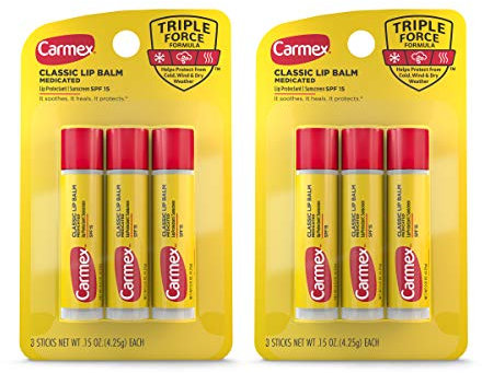 Carmex Classic Stick Medizinischer Lippenbalsam, 4 ml, 2 Packungen à 3 Stück