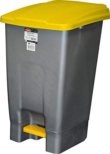 Sterling Ventures Large Heavy Duty Waste Rubbish Recycling Pedal Wheelie Bin with Coloured Lid (70L, Yellow Lid)