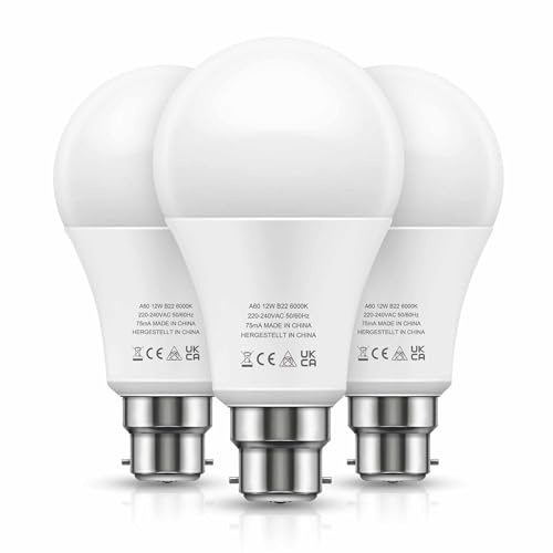LOHAS-LED B22 Bayonet Light Bulb Cool White 100 Watt Equivalent, 1100LM 12W