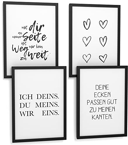 Papierschmiede® Premium Spruchposter Set 4er DIN A4 (21x30 cm) Motiv: Liebespaar, Pärchen Love Beziehung, Typografie Bilder Wohnzimmer Schlafzimmer ohne Rahmen