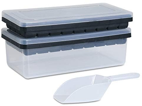 Cubiteras para Hielo de Silicona Cuadrada, Con tapa y Hieleras Con cuchara, Fácil liberación Apilables Bandeja de 2 * 36 moldes de silicona, Sin BPA,Cubiteras para hielo grande, Ice Cube Tray