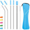 Uoking Metal Straw, 5 Pack Stainless Steel Straws Friendly Drinking Reusable Straw with Silicone Tips Cover & 1 Cleaning Brushes (Blue)
