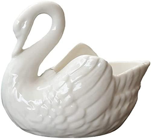 LATRAT Schwan Keramik Pflanzer Schwan Blumentöpfe Tier Sukkulenten Töpfe Mini Blumenbehälter, für Innenbereich Zuhause Büro Desktop Garten Weiß