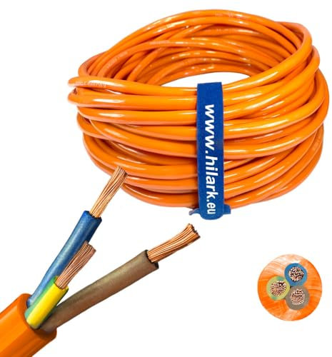 Hilark Cavo di prolunga H07BQ-F 3x2,5 mm 3g2,5 mm (230V, 16A) Cavo Pur arancione/blu (15 metri, Arancia)