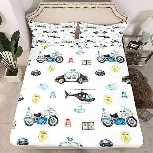 Jungen Flugzeug-Bettlaken-Set Kinder Kleinkind Coole Polizei Auto Motorrad Bettwäsche Laken Mädchen Teenager Hubschrauber Fliegen Flugzeug Bettwäsche Spannbetttuch Aquarell Dekor Bettbezug