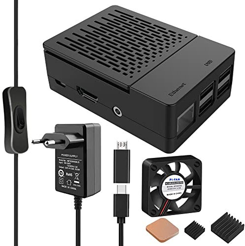 GeeekPi Raspberry Pi 3 B+ Gehäuse Mit Lüfter, 18W 5V 3.6A USB C EIN/Aus Schalter Netzteil, Micro USB Adapter für Model B / 3B+