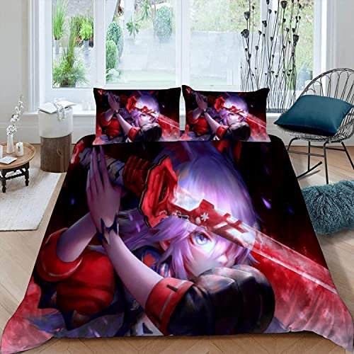 NYSMGS Anime Bettwäsche 135x200 3D Motiv Anime Frau Bettbezug Mit Reißverschluss Sommer Weiche Mikrofaser Bettwäsche-Set Bettbezüge Mit 2 Kissenbezug 80x80 cm Für Kinder Junge Mädchen