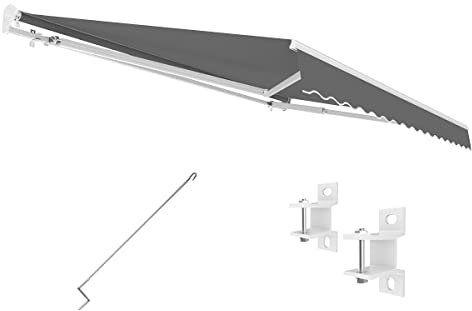 Eclipse Kassettenmarkise Halbkassette Gelenkarm Sonnenschutz Markise Sonnenmarkise Balkonmarkise manuell Standard' 3x2,5m Stoff 280g/m² Polyester (PE) UV-Schutz 50+, Markisentuchfarbe:Grau