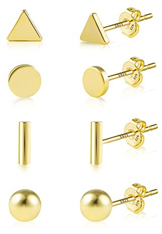 Ohrstecker Gold Set, 4 Paar 14K Vergoldete Ohrstecker Silber 925 Damen, Ohrstecker Gold Kleine, Schläfer Knorpel Ohrstecker Ohrringe für Damen Mädchen