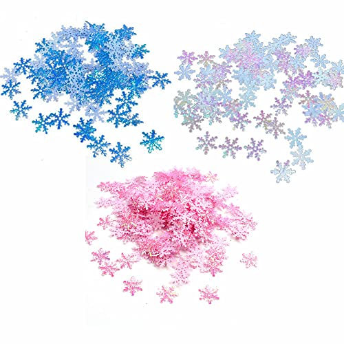 900 Pièces Confettis de Flocons de Neige, Confettis de Table en Forme de Flocon de Neige Blanc Bleu Rose pour Décoration de Fête de Noël, de Mariage, D'anniversaire et D'hiver