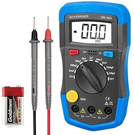 Misuratore Capacità,Tester Portatile Professionale di Capacitanza GR-36D 0,1pF - 20000uF con display LCD, mantenimento dei dati, funzione di retroilluminazione