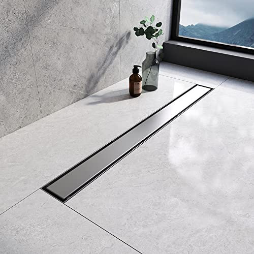 EMKE Linearer Duschablauf 700mm, 304 Edelstahl Bodenablauf Flieseneinsatz Dusche Linearer Nassraumablauf mit Geruchsstop und Haarsieb, 2 in 1 Duschablauf für Küche, Bad und Waschraum