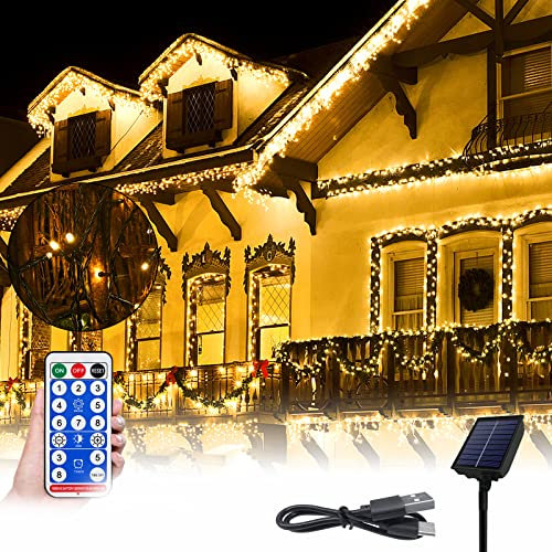 HENGMEI Guirlande lumineuse solaire d'extérieur Blanc chaud 100 m Guirlande lumineuse solaire 8 modes Résistant aux intempéries Éclairage de Noël Pour décoration de chambre, Noël,