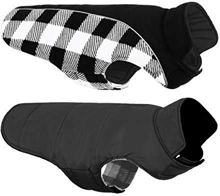 CITÉTOILE Warme Hundemantel Winter, Hundemantel mit Bauchschutz, Wintermantel für Hunde mit Reflektierend, Wendbarer Hundejacke Hundekleidung mit Geschirrloch, Schwarz, XS