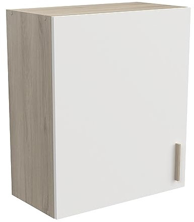 Meuble Haut de Cuisine Modulable 1 Porte - Cuisine Complete ‟ORIGAN” – Coloris Blanc Mat & Chêne - 60 x 30 x 70 cm