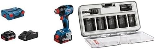 Bosch Professional 18V System Akku-Drehschlagschrauber GDX 18V-210 C (2 x Akku GBA 18V 5.0Ah, Schnellladegerät GAL 18V-40, in L-BOXX 136) + 7tlg. Steckschlüsseleinsätze-Set für Sechskantschrauben