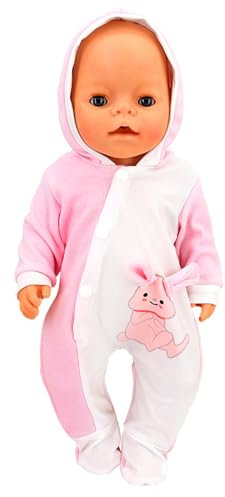 COSDOLL Puppenkleidung für Babypuppen 35-40 cm, Puppen Strampler Kleidung für Puppen Mädchen (Rosa Hase)