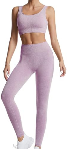 dohomiryo Gerippte Racerback Sport Set Damen 2 Teiliges Fitness Gym Yoga | dohomiryo Damen Sportanzüge Sport Sets 2 Teilig Workout Outfit Set Sport Crop Top+Hohe Taille Yoga Leggings Yoga Outfit