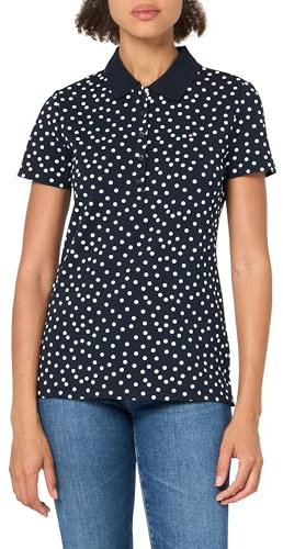 Tommy Hilfiger Damen Poloshirt mit Viertelknöpfen, Punktemuster, Sky Captain/Bright White, Sky Captain/Bright White, Groß