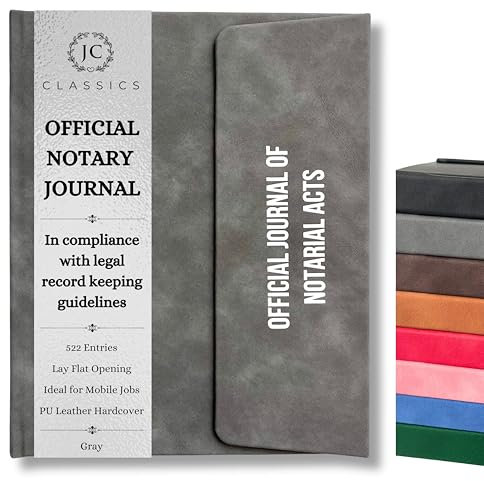 JC Classics Notarjournal Logbuch Hardcover mit Sichtschutz – Notar-Logbuch mit 522 Notarakteneinträgen – konformes Notarbuch für Notare für alle Staaten außer HI (Grau)