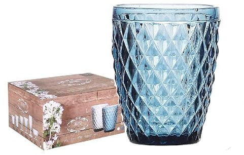 Juego de 6 Vasos de Cristal | Agua - Refrescos - Bebidas - Whiskey | 6 vasos de Cristal 270 cl | Original Mediterranea (Azul)