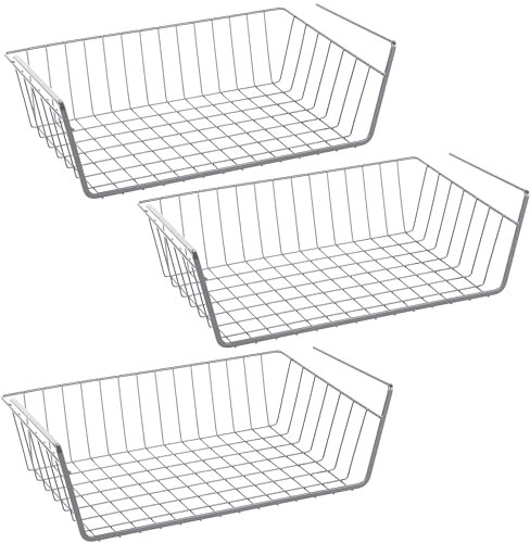 RICOO Hängekorb Drahtkorb Unterregal Aufbewahrungskorb 3-er Set Einhängeregal Einhängekorb für Küche Schrank KR001Sx3 Korb zum Einhängen Regal Schrankkorb Regaleinhängekorb Ausziehbar Schrankfach