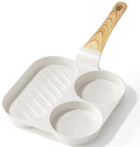 GiPP Poêle à œufs 3 Emplacements, Poêle à Pancakes Antiadhésive en Aluminium, sans PFOS/PFOA, Poêle à Omelette pour Petit-déjeuner Frit/œufs/Saucisses/Bacon, pour Cuisinière à Gaz/Induction, Gris