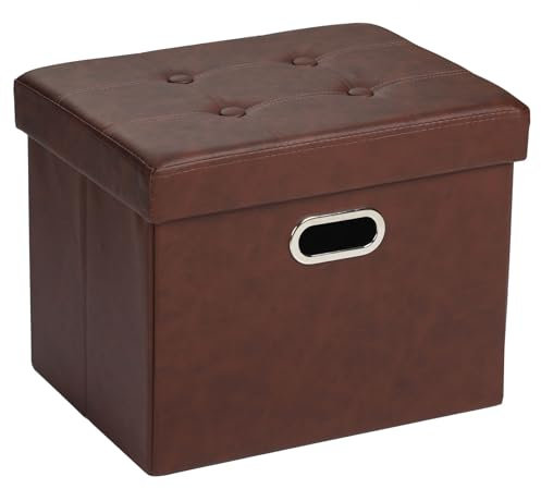 COSYLAND Sitzhocker mit Stauraum, Faltbare Sitzbank, Sitztruhe aus Kunstleder, gepolstert Sitzwürfel Fußhocker Aufbewahrungsbox mit Deckel, für Wohnzimmer Schlafzimmer, 43 * 33 * 33 cm (Rotbraun)