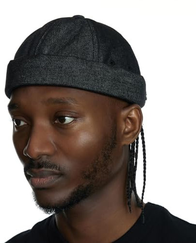 UNDERCONTROL Extragroße, übergroße XXL-Kappe ohne Krempe für große Köpfe, handgenähtes Stahletikett, verstellbar, farbecht, Denim-Unisex-Übergröße, XL-Uhrenmütze (Jeansschwarz)