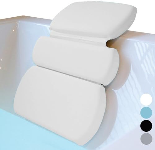GORILLA GRIP Bath Pillow for Tub, Improved Suction Cups, Luxury Bathtub Pillows, Headrest for Neck and Back Support, Relaxing Home Spa, Hot Tubs and Bathroom Essentials, Gifts for Women, 3 Panel White