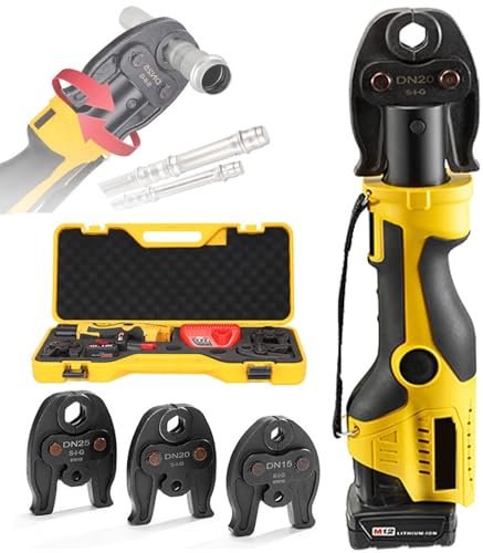 CYTBEK Pro Press Tool for Copper Pipe, Compact Press Tool, Battery Powered Hydraulic Pipe Pressing Tools with 2 X 12V Batteries,3 Jaws,Automatic Reset,for Pipe Diameter from 16 to 28.6mm 1series